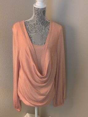 Dana Buchman Peach Draped Cowl-Neck Sweater